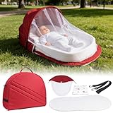 Verdego Reisebett Baby 34x84x10cm, Baby Reisebett 2 in 1 Klappbarer, Kinderreisebett mit Moskitonetze, Matratzen, Wickeltuch, Portable, Atmungsaktives, Travel Krippe für Reisen & Zuhause(Rot)