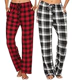 Ekouaer Damen Pyjamahose Lang Schlafanzughose Schlafhose Hausanzug für Frauen Nachtwäsche Freizeithose mit Taschen und Kordelzug Schlafanzug Hosen Strandhose Yogahose Damen Rot Schwarz Weiß M