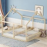 Easexcy 90 x 200 Einzelbetten, Flache Betten, Hausmodelle, 2-in-1-Betten (Natur)
