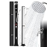 Arebos Solardusche 40 L | mit integriertem Thermometer | Handbrause | schwenkbarer Duschkopf |mit Fußdusche & Gartenschlauch-Anschluss | inkl. Montagematerial & Abdeckhaube | Schwarz
