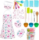 KAEGREEL Kinder Backset mit Flamingo-Schürze, 26-teilig Küchenset Backutensilien mit Kochmütze Löffel Schneebesen, Koch Rollenspiele Geschenke für Jungen Mädchen 3 4 5 6 7 Jahre alt