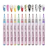 12 Farben 3D Nagellack Stift Set, Nagelkunststift,Nagelspitze Nail Art Pen,Graffiti-Punktierungsstift, Zeichnen Malen Liner für DIY Nagelkunst, Schönheit, Maniküre Werkzeuge für Halloween,Weihnachten