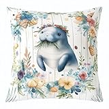 Homewish Kissenbezug Seekuh 55X55 Kinder, Meerestier Kissenhülle Niedlich Für Mädchen Jungen, Glatte Seekuh Kissenbezug Mit Reißverschluss Dekorativer,weich,Waschbar