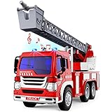 TOYABI Große Feuerwehr Auto Spielzeug, Feuerwehrauto Groß, Mit Drehleiter, Sound Und Licht, Big Fire Truck Fahrzeuge, Löschfahrzeug Für Kinder Ab 3 4 5 6 Jahre, Jungen Spielzeugauto Geschenk
