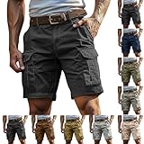 Cargoshorts Herren Kurze Hosen mit Reißverschluss und Knopf Mehrere Taschen Männer Einfarbig Sommer Shorts Klassische geschnittene Sportshorts Outdoorhose
