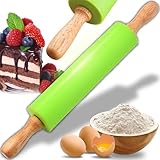 Retoo Nudelholz Silikon Teigroller mit Holzgriff und Antihaft Oberfläche, Ermöglicht einfaches Teig ausrollen mit wenig Kraftaufwand Nudelhölzer zum Backen von Pizza für Gebäck, Nudelteig, Cookie