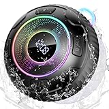 Bluetooth Lautsprecher, Musikbox Tragbarer Bluetooth Tiefem Bass, Kabelloser Klein Lautsprecher mit Licht, Shower Speaker Dusche IP7 wasserdichte Type-C mit Saugnapf für Badezimmer, Party, Reisen