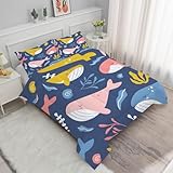 Bettdecke 135x200 4 Jahreszeiten, Blau wal Vierjahreszeiten Steppdecke 135x200, Warme Ganzjahresdecke Kinder Bettdecke Ohne Bezug Waschbar Schlafdecke mit 2 Kissenbezug 80x80cm M67