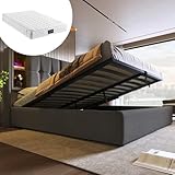 Wiuzo Doppelbett mit Kabellosem Laden USB C, Polsterbett Bettgestell 140x200cm,Bettgestell mit Stauraum Lattenrost aus Holz-Grau Baumwolle (Mit Matratze)