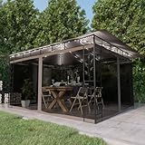 Wasserdichter Outdoor-Pavillon mit Moskitonetz und LED-Lichterkette, 4 x 3 m, Partyzelt für Garten, Terrasse, perfekt für Veranstaltungen und Versammlungen im Freien