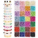 MestectPET 1960 Stück Perlen Set in 28 Farben, 6mm Bunt Perlen zum Auffädeln, Runde Bastelperlen mit Loch für Schmuckherstellung Armbänder Halsketten Ohrringe DIY Handwerk