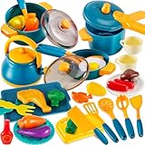 LINFUN KIDS Kinderküche Matschküche Zubehör, Spielküche Puppengeschirr Topfset Zubehör Kochgeschirr, Küchen Lebensmittel Spielzeug Rollenspiele Geschenk für Kinder Jungen Mädchen ab 3 4 5 Jahren