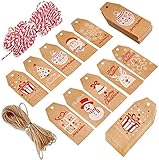 DERAYEE 100 Stück 10 Arten Weihnachten Geschenkanhänger Hängeetiketten mit 100 Fuß Farbschnur und 100 Fuß Naturjute (braun)