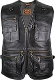 MDM Herren Lederweste, Freizeitweste, Jagdweste, Anglerweste, Chopperweste, Rockerweste, Bikerweste,, Schwarz, XX-Large