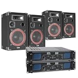MAX XEN-3508 - Lautsprecher 4er Set mit 2 Verstärker - DJ Boxen Set, Lautsprecher-Set 1000 Watt, inkl. Kabel PA Anlage, Filzbeschichtung, PA Lautsprecher mit Verstärker
