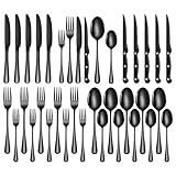 TAN REN Besteck Set Schwarz 6 Personen, 36-Teiliges Edelstahl Besteckset Schwarz mit Steakmesser, Elegantes Essbesteck mit Messer Gabel Löffel, Tafelbesteck für Küche/Restaurant