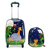 GOPLUS Kinderkoffer mit Rucksack, Kids Trolley, Kindergepäck mit Rollen, Reisekoffer mit Teleskopgriff, Hartschalenkoffer für Kinder, Kindertrolley Farbwahl (Elefant, 12'+16')