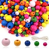 TOAOB 600 Stück Natürliche Runde Bunte Holzperlen set 6 bis 14mm Gemischte Größe Runde Holzperle Basteln mit Loch für DIY Schmuck Herstellung