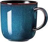 Ritzenhoff & Breker Bali Kaffeebecher, 400 ml, Runder Henkelbecher mit Farbverläufen, Skandinavisches Design mit Reaktivglasur, Steinzeug, Blau