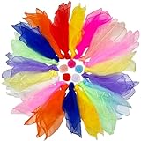 Druuzyl 24 Stück Square Jongliertücher Tanz Tücher Bunte Chiffontücher Bunte Tücher in 12 Farben 60x60cm Performance Schals für Kindergarten Kinder Party-Aktivitäten Zubehör Dekoration