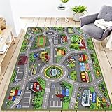 Kinderteppich mit detailliertem Stadtverkehrsnetz Motiv weich lehrreich für Spielzimmer Wohnbereich (B, 100x150cm)
