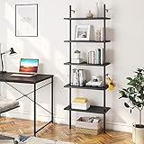 Bestier Bücherregal gegen Wand mit 5 Regal 180cm Hoch Würfelregal mit Metallrahmen Bücherschrank Standregal Leiterregal Book Shelves für Wohnzimmer Schlafzimmer Büro Kinderzimmer Küche, schwarz