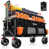 BTTN XXXL Bollerwagen Faltbar 300L 210KG Traglast, Handwagen mit Bremsen, Geländetauglich mit Breitreifen, Klappbar für Garten, Strand, Camping & Einkaufen, Outdoor Transportwagen, Schwarz