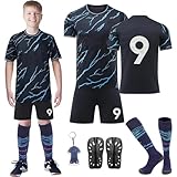 Fußballtrikot Kinder 2023/2024 Jungen Football Trikot Set, Schweißabsorbierenden Fußball Trikot Trainingsanzug Shirts Shorts und Socks, Nr.9 Jersey Fußballtrikot für Jungen Mädchen