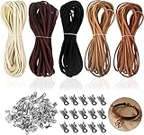 Lederband Kette, 5 Stück lederschnüre, Veloursleder Band Faden, lederschnur, Faux Wildleder Schnur in 5 Farben, Bänder Zum Basteln mit Schnurenden, Lederband Flach für DIY Armband Halskette（5m x 3mm