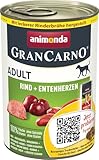 animonda GranCarno Hunde Nassfutter mit Rind + Entenherzen (6 x 400 g), getreidefreies Hundenassfutter ohne Zucker, für ausgewachsene Hunde, mit frischen fleischigen Zutaten