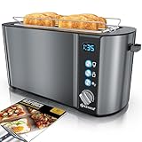 KESSER® Toaster mit Brötchenaufsatz, Langschlitz 4 Scheiben mit 6 Bräunungsstufen + Auftau- & Aufwärmefunktion, Abschaltautomatik, Liftfunktion, inkl. Krümelblech und Rezeptbuch Anthrazit