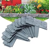Gerbala Rasenkante Kunststoff Steinoptik, Graue Rasenkante in Steinoptik, Gartenzaun Dekorativ, Beetrand Mähkante Ziegel in Kunststoff, L 25 x H 23 cm, 20 Stück, Gray