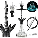 REANICE 63cm Hookah Shisha Set Wasserpfeife Komplettset mit 1 Anschl¨¹ssen Kopfadapter Silikonschlauch Aluminiumstange (Schwarz)