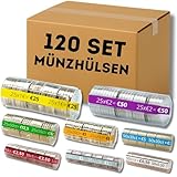 AF® 120 Münzhülsen mannigfach | 15 Münzrollen für 2 euro, 1 euro, 50cent, 20cent, 10cent, 5 2 und 1 cent, 15 Münzrollen Kunststoff x 8 Münzen (120 Mix Blister)