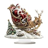Weihnachtsmann und Schlitten mit Rentier – 25 cm Weihnachtsmannschlitten Tischschmuck | Weihnachtsmann im Schlitten mit Hirsch Tischstück, 2D Weihnachtsmann Schlitten und Rentier Schreibtischplatte,