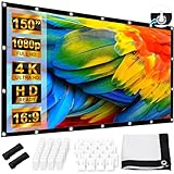 Beamer Leinwand 150 Zoll, LEORFI Projektionsleinwand Outdoor 16: 9 HD, Tragbare Faltbar Anti-Falten Projektion leinwand 336x190cm, Doppelseitige Projektion, Projektor Leinwand für Camping und Heimkino