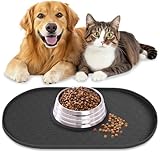 AVYDIIF Napfunterlage Hund Katzen, rutschfeste Futtermatte Silikon für Hundenapf Katzennapf, 100% wasserdichte Haustierfutter Matte mit Erhöhten Rändern, Spülmaschinenfest (Schwarz, M: 48 * 30cm)