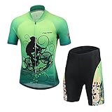 L PATTERN Kinder Radsport Bekleidung- Jungen/Mädchen Fahrrad Trikot-Set(Trikot Kurzarm+Kurz Radhose)/Radtrikot Kurzarm/Kurz Fahrradhose mit Sitzpolster, Fahrrad & Leute, 134-140