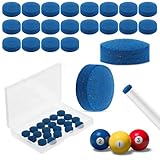 Bremorou 20 Stück Queue Spitzen Billard Zubehör Leder, Billiard Cue Spitze Reparaturset für Billardtisch Queue Spitzen und Snooker Queues aus Leder Blau 1.3 × 0.6 cm
