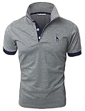 LIUPMWE Poloshirt Herren Kurzarm Baumwolle Einfarbig Basic Golf T-Shirt Giraffe Stickerei Polohemd Sommer,Grau+Blau,L