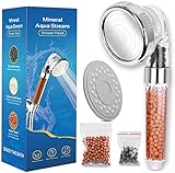 Duschkopf mit Filter Wassersparend Duschbrause mit Mineralsteinen Ionen Handbrause Druckerhöhung Shower Head Duschköpfe, Brausekopf Dusche 3 Strahlarten mit Kalkfilter