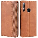 HualuBro Handyhülle für HTC Desire 19 Plus Hülle, Retro Leder Brieftasche Tasche Schutzhülle Handytasche LederHülle Flip Case Cover für HTC Desire 19+ Plus 2019 - Braun
