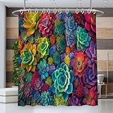MULERN Sukkulenten Duschvorhang 180 x 180 cm, Duschrollo für Badewanne Abstrakt Pflanzen, Shower Curtains Mit 12 Haken, Duschvorhang Waschbar Wasserdicht, Duschvorhänge Polyester Stoff