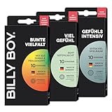 BILLY BOY Kondome Ausprobier-Set mit 3 Artikeln | Bunte Vielfalt - Farbig und Perlgenoppt, Viel Gefühl - Gefühlsecht mit angenehmen Duft, Gefühlsintensiv - mit mehr Freiraum | 3 x 10 Stück