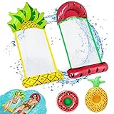 FORMIZON Aufblasbare Wasserhängematte, 2 Stück Pool Schwimmbett mit 2 Stück Becherhalter, Wassermelone Ananas Zusammenklappbar Aufblasbare Hängematte für Erwachsene und Kinder