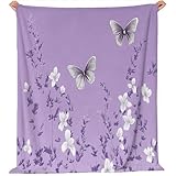 Kuscheldecke Flanell 70x100 cm, flauschig weiche warme Anlage Couchdecke Schmetterling Blumen Muster Reisedecken für Schlafzimmer Wohnzimmer Büro