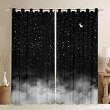 Glänzende Stern-Verdunkelungsvorhänge (30 % - 50 %) Mondstern Himmelsvorhang Farbverlauf Schwarz Grau Verdunkelung Fenstervorhänge für Schlafzimmer Romantischer Stil Fensterbehandlungen W46 x L72