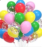 62pcs 12 Inch Assorted Rainbow Balloons, Multicolour Latex Balloon with Red Yellow Green Blue Balloons Confetti Helium Baloons for Kids' Rainbow Theme Party Decorations Birthday Baby Shower Wedding