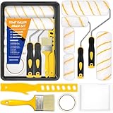 BBLTIFF Farbroller Set, Malerset Streichen 12-teilig mit Malerrolle groß und klein, Farbroller Bügel, Malerpinsel, Farbwanne, Abdeckfolie, Farbrührstab, Farbroller mit Ersatzhülsen für Fassadenfarbe