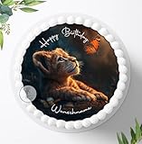 Tortenaufleger Safari, ein König der Löwen Motiv für Jungen u. Mädchen zum Geburtstag, Personalisiert mit oder ohne Wunschname Tortenbild, Essbares Foto für Torten, Deko aus Fondant, Ø 20cm - 2161z